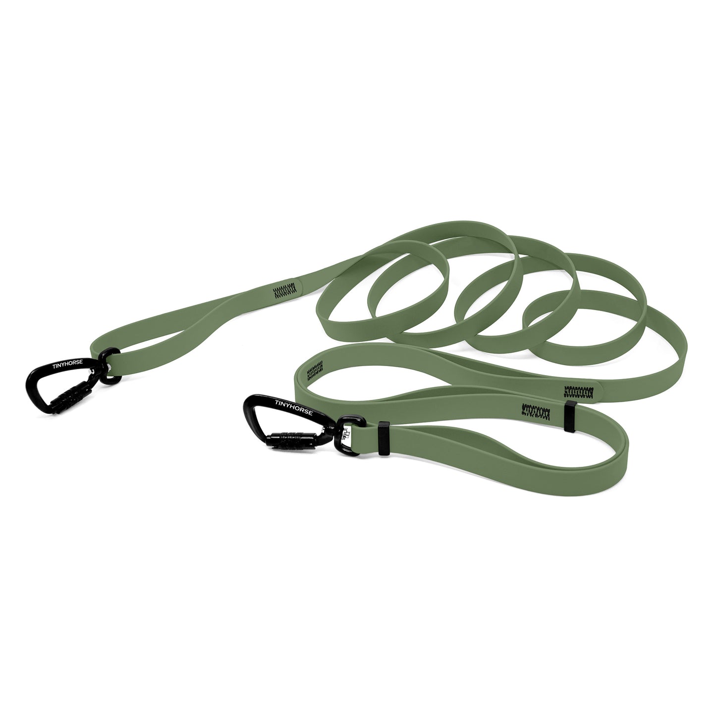 A sage bio thane infinite pro dog leash with two auto-locking carabiners on a white background.