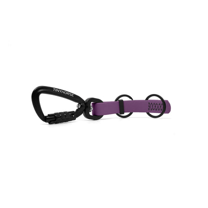 A grape  key chain with an auto-locking carabiner and two split rings on a white background.