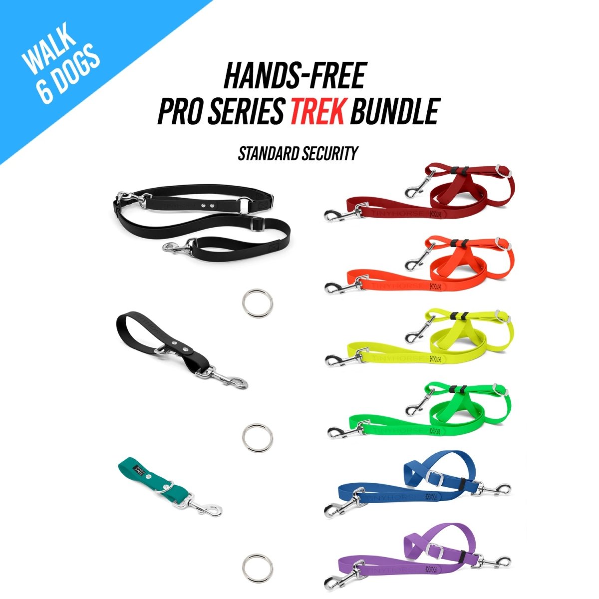 Walk 6 Dogs TREK Bundle - Hands - Free - Standard Security - Pro Series - TinyHorse Mercantile
