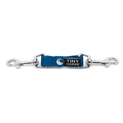 A bay blue security strap on bio thane with two silver triggers on a white background.