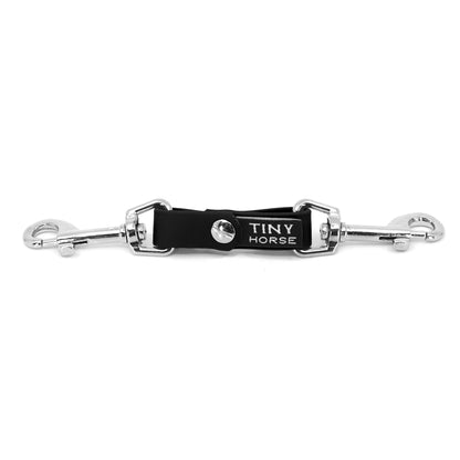 A black security strap in bio thane with two silver triggers on a white background.