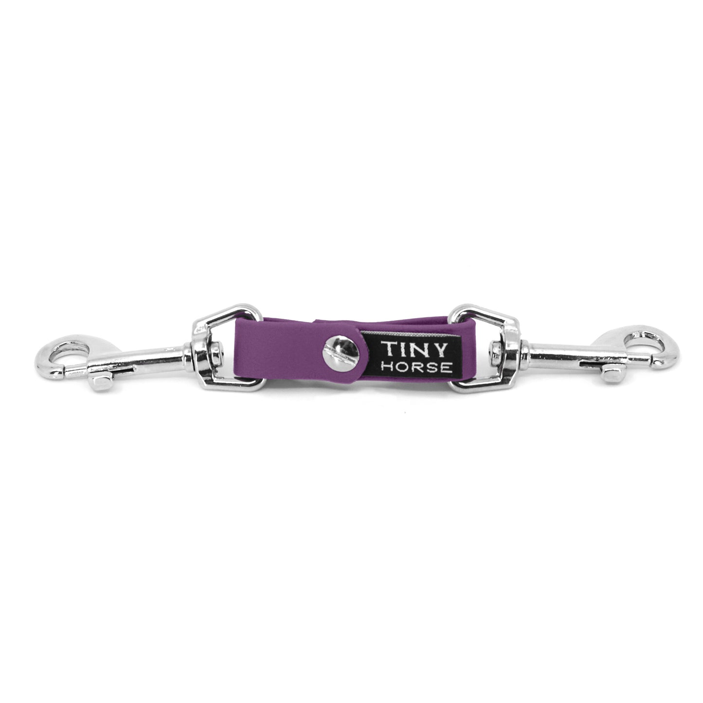 A grape security strap on bio thane with two silver triggers on a white background.