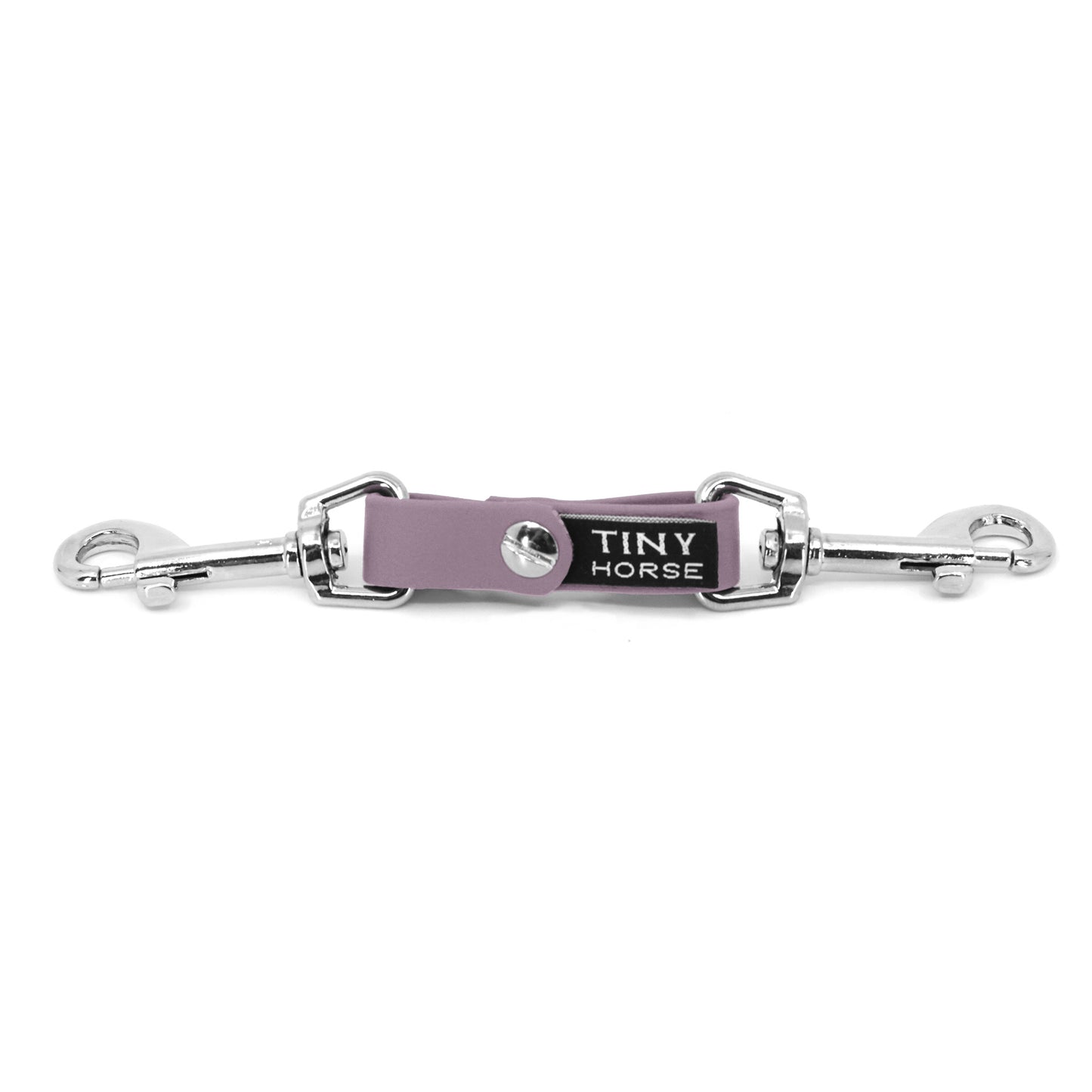 A lavender security strap on bio thane with two silver triggers on a white background.