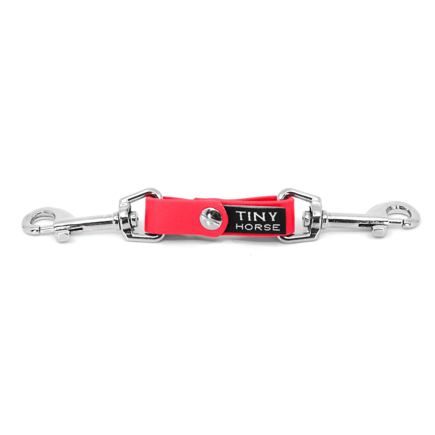 A neon pink security strap in bio thane with two silver triggers on a white background.