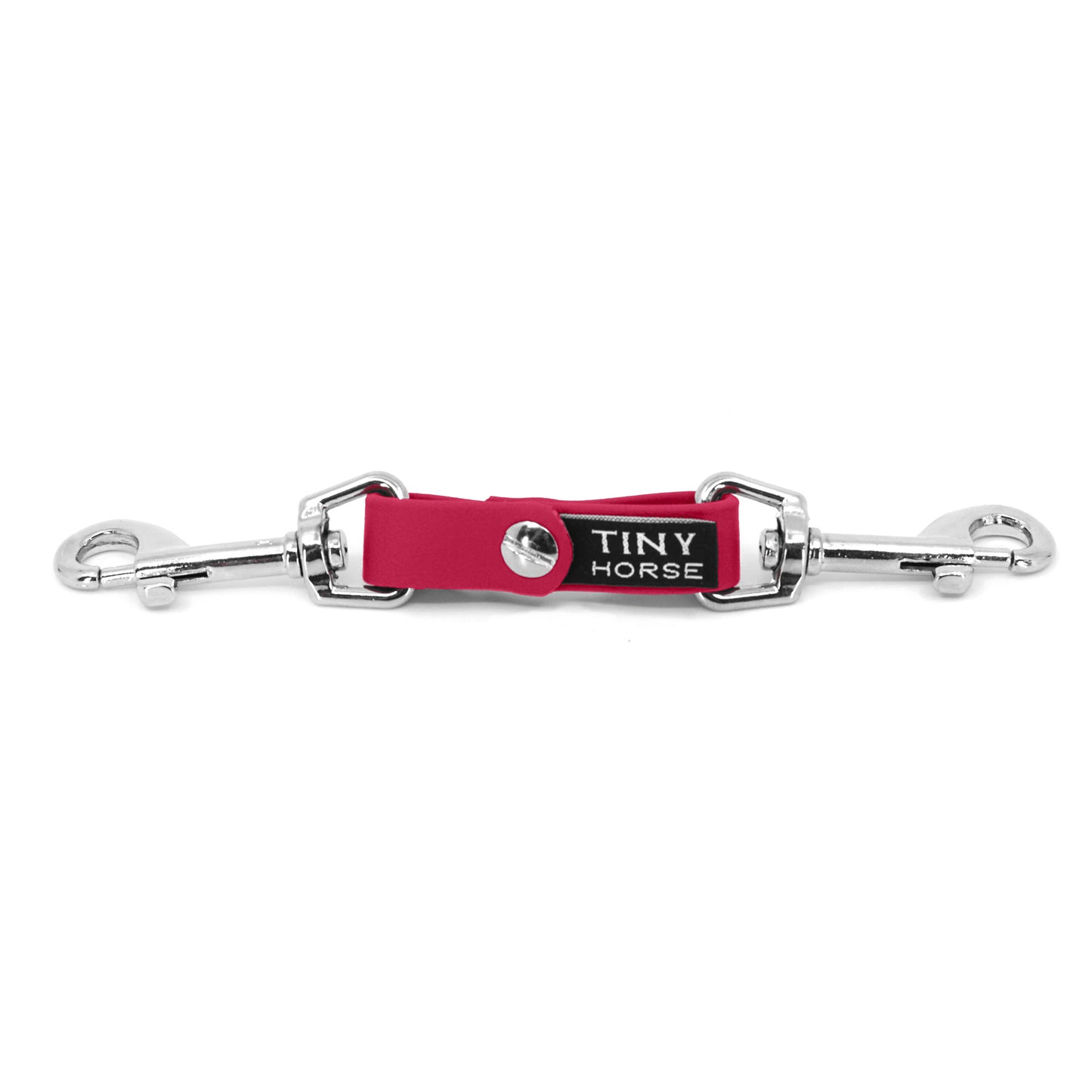 A raspberry security strap on bio thane with two silver triggers on a white background.