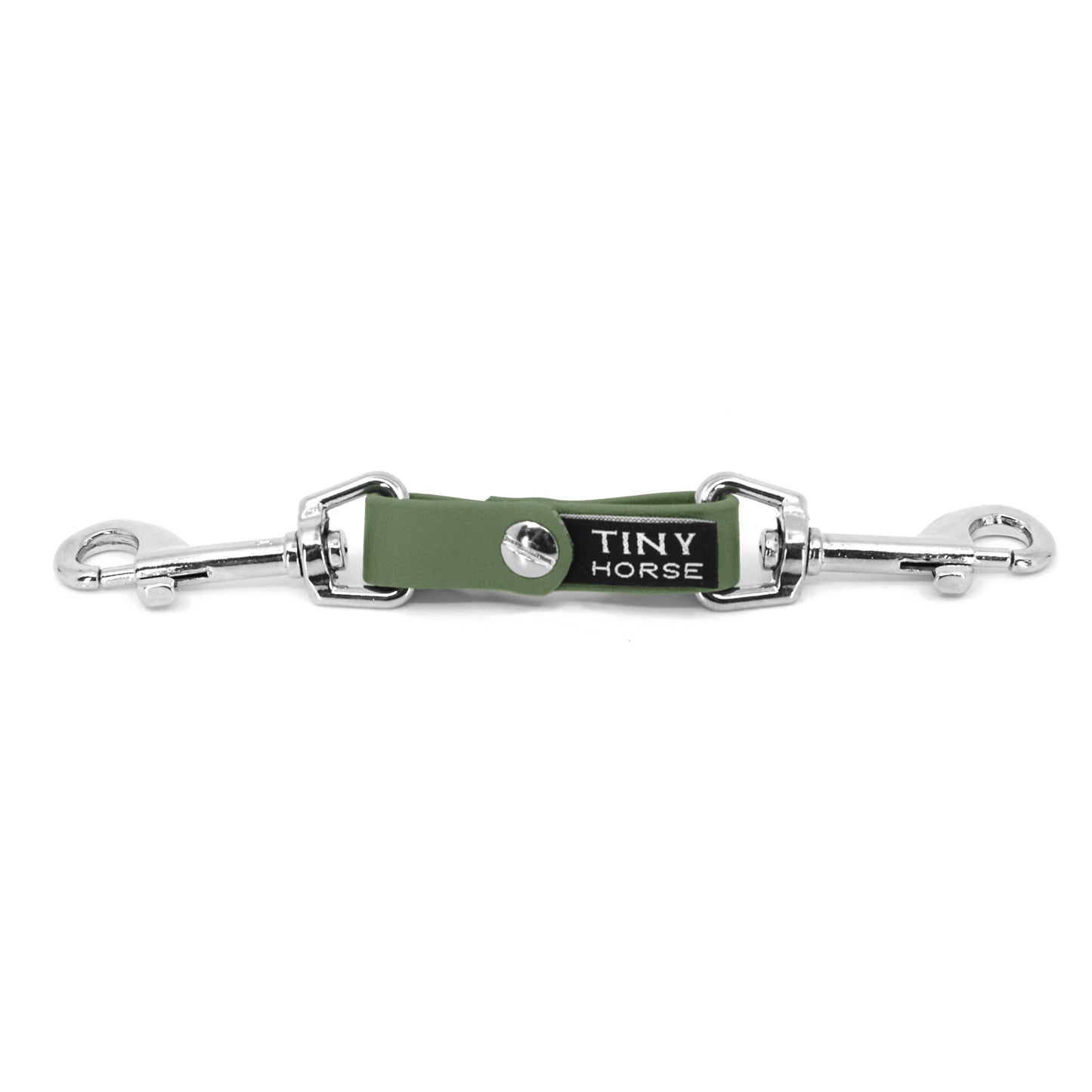 A sage security strap in bio thane with two silver triggers on a white background.