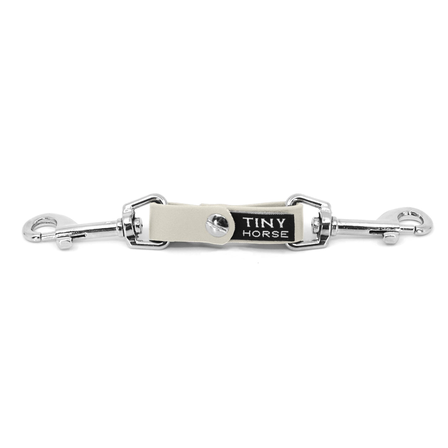 A white security strap in bio thane with two silver triggers on a white background.