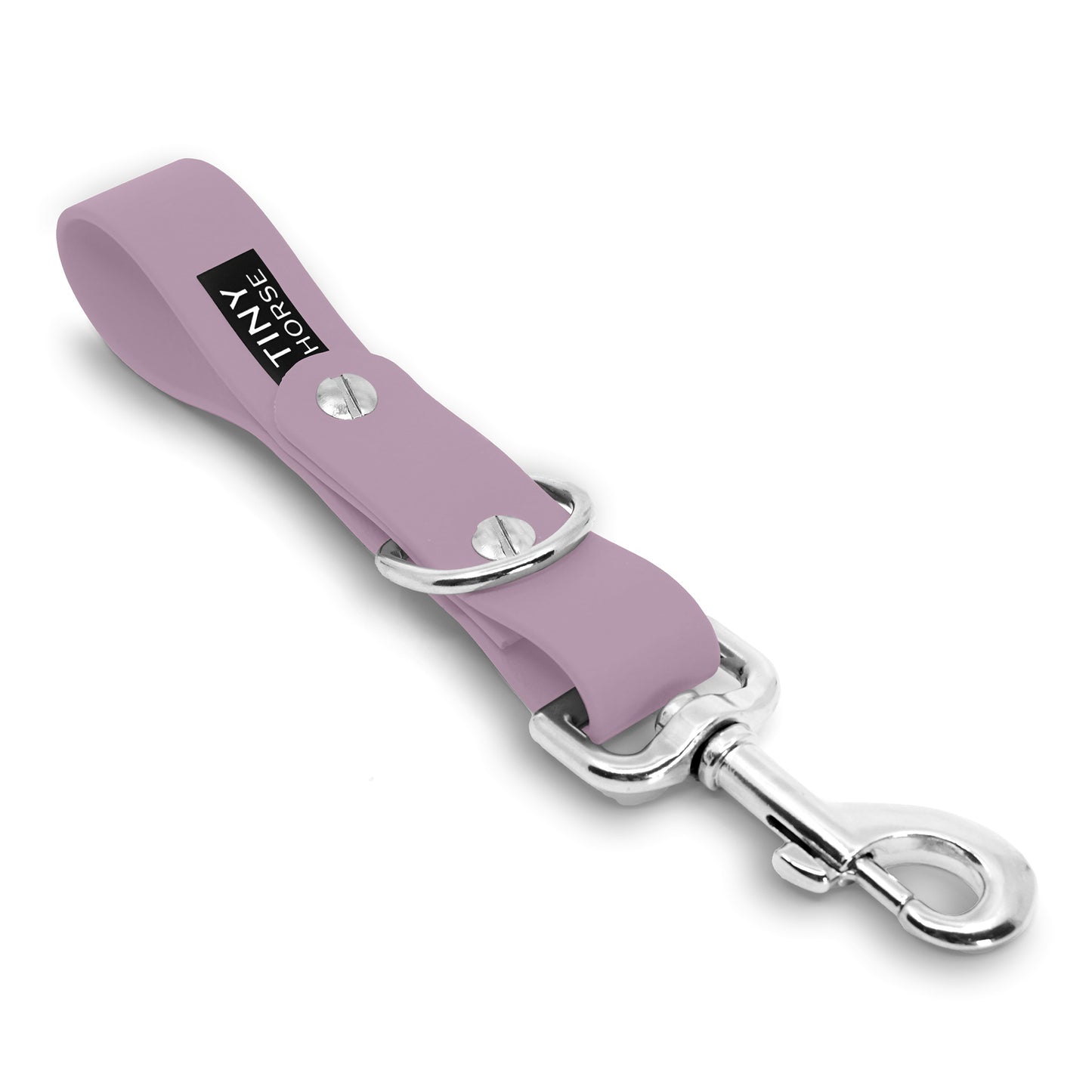 A lavender Sidekick Hands free dog walking attachment with silver trigger clip on a white background.