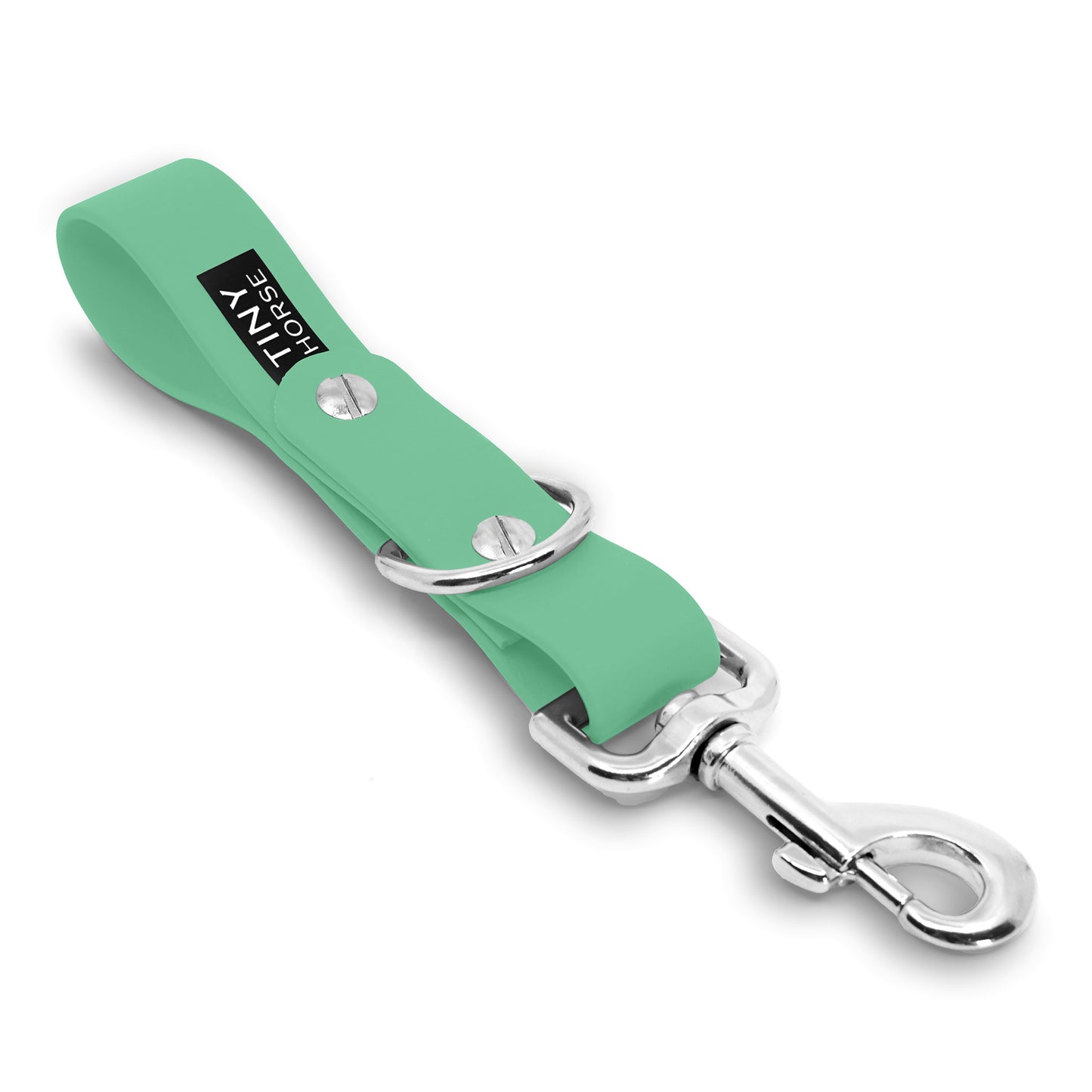 A seafoam Sidekick Multiple - Hands free dog walking attachment with silver trigger clip on a white background.