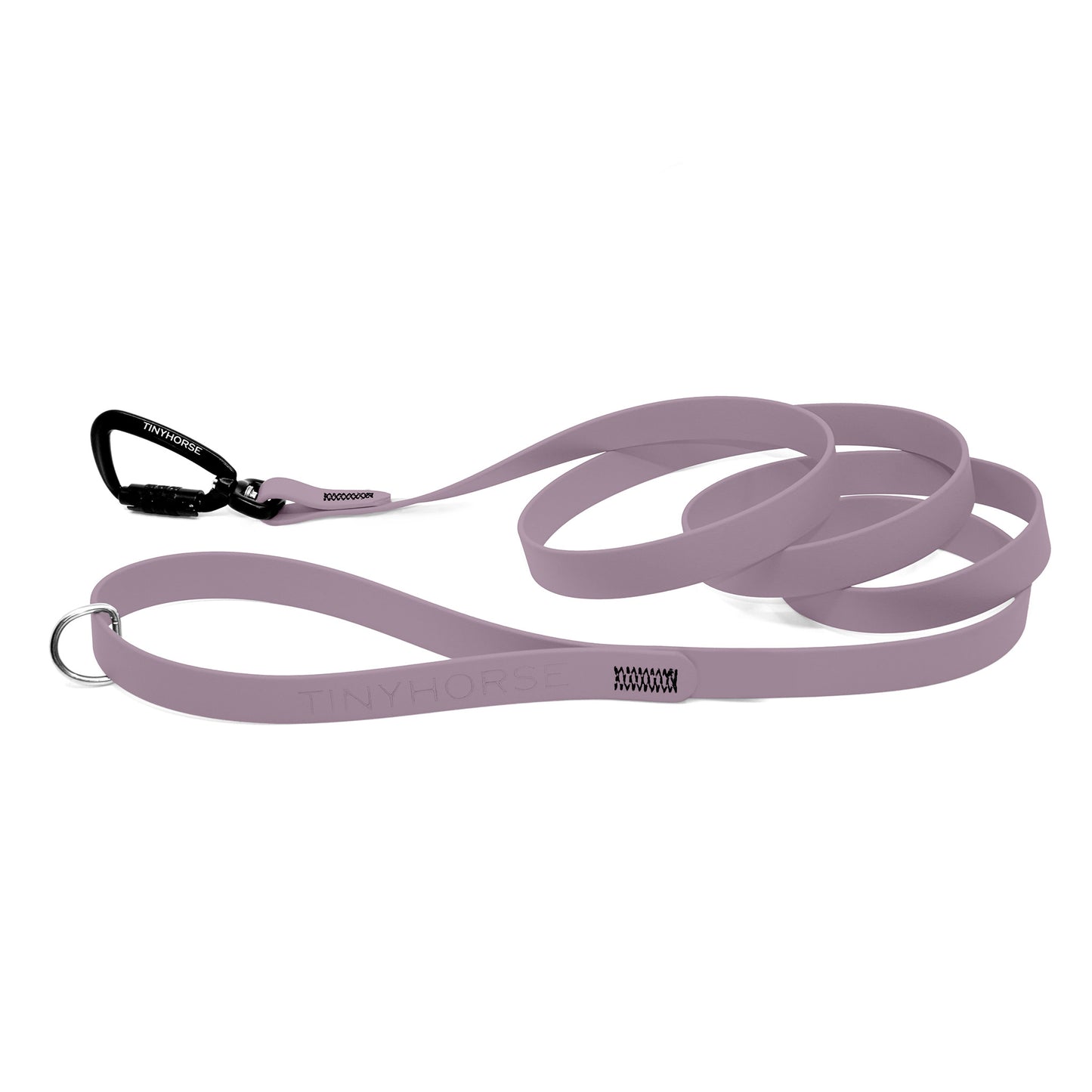 A lavender Solo Pro leash - TinyHorse Mercantile with auto-locking carabiner on a white background.