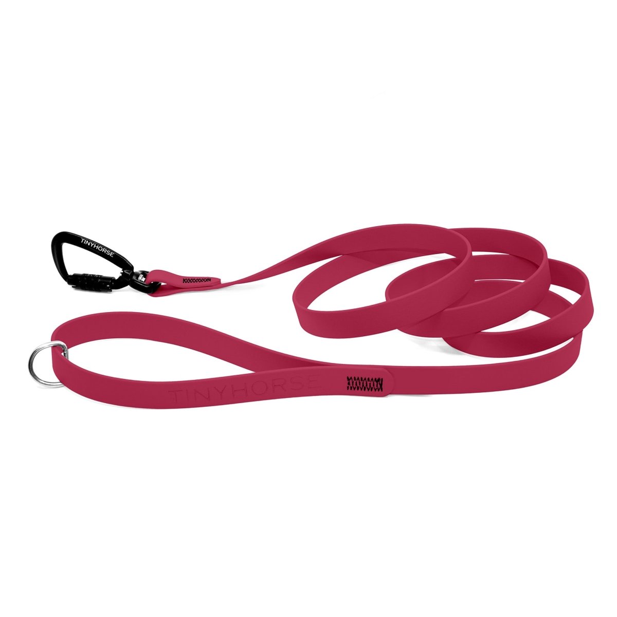 A magenta Solo Pro leash - TinyHorse Mercantile with auto-locking carabiner on a white background.