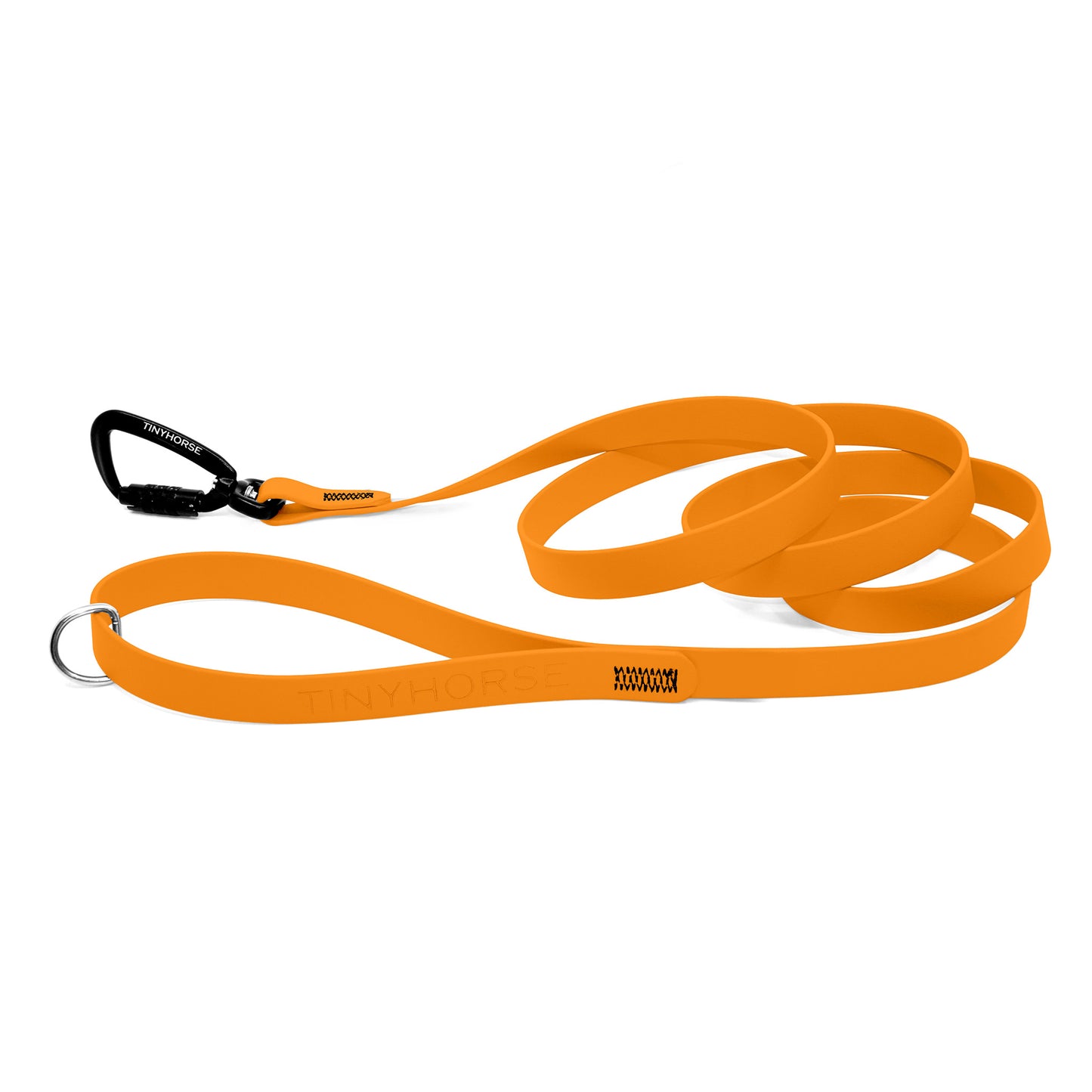 A pastel orange Solo Pro leash - TinyHorse Mercantile with auto-locking carabiner on a white background.
