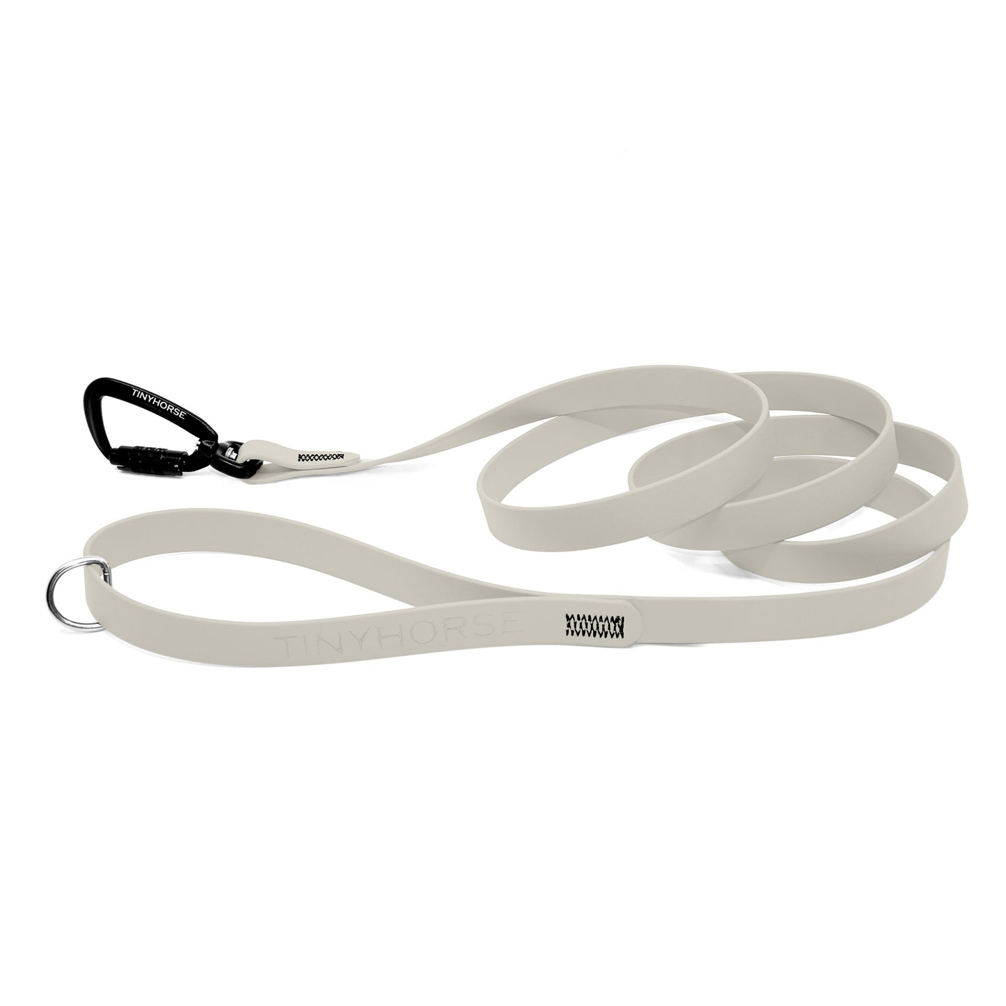 A white Solo Pro leash - TinyHorse Mercantile with auto-locking carabiner on a white background.