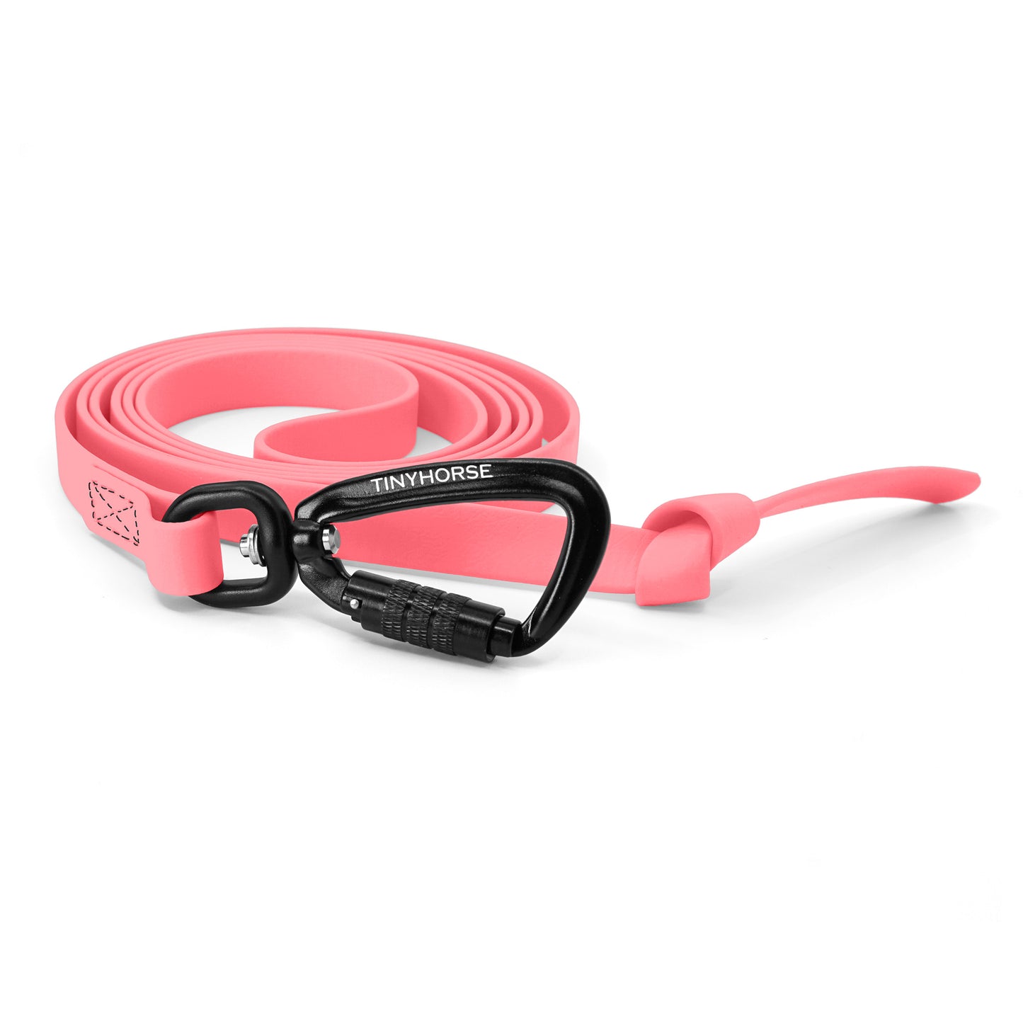 A baby pink step line in bio thane with auto-locking carabiner on a white background.