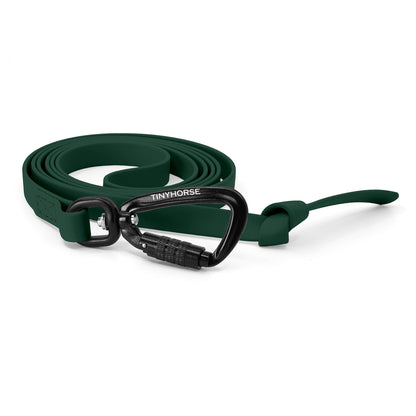 A dark green step line in bio thane with auto-locking carabiner on a white background.